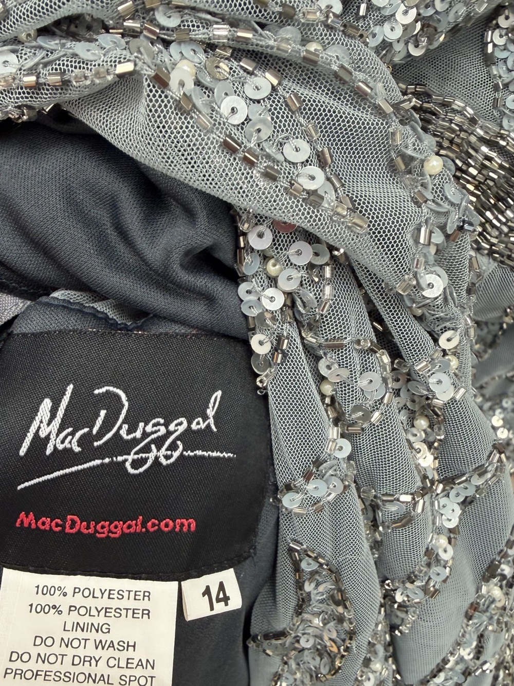 Mac Duggal Silver Sequined Midi Sheath Dress Size 14 - Picture 6 of 6